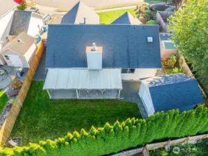Aerial view of the private backyard.