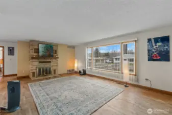 Living Room with Wood Forieplace