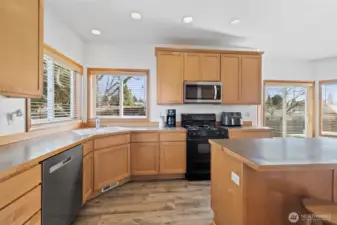 The large island in the kitchen provides you ample space for all your culinary needs while the new dishwasher and garbage disposal assist with clean-up duty.