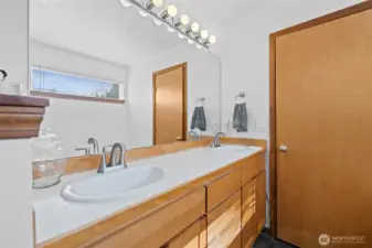 Double sinks in primary bathroom.