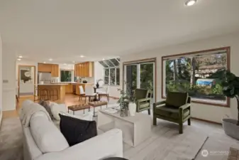 Family flows out to outdoor patio