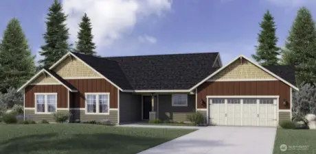 Saratoga plan in Craftsman Style option in Red