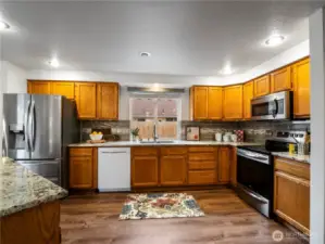 The kitchen has a lot of room so more than one person can partake in creating a fantastic meal.