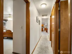 View from the guest bathroom towards the living space.