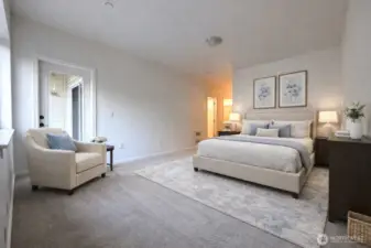 Virtually staged primary bedroom