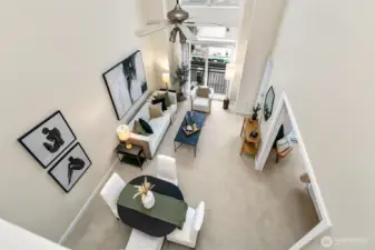 Looking down from the office area