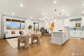 Open concept kitchen and great room.