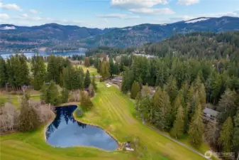 Golf course water feature in front of Center Condos and the 18th green