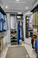Spacious & organized walk-in closet with Californian Designed shelving.