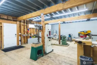 Workshop has exterior door and stairs for