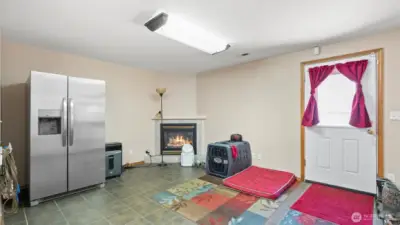 Den with gas fireplace
