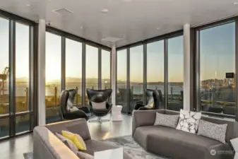 This lounge area has stunning views of the Sound, Cascades and city!