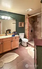 Custom step-in shower, heated tile floor