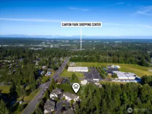 Canyon Ridge Condos is located at the top of 228th Street. Overview looking east towards Canyon Park Shopping Center which is just down the hill with easy access to 522 and I-405.