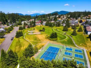 Skyline Amenities including pickleball and tennis courts, playground, basketball courts.