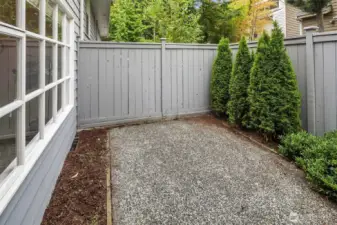 Private patio, a peaceful outdoor respite for your morning coffee and a book!