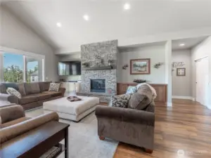 Propane fireplace with built-ins.