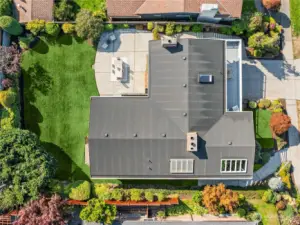 Aerial view of the large lot and home.