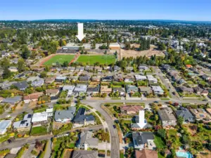 Aerial view of the home in relation to Whitman Middle School.