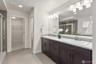 Primary bedroom ensuite 5-piece bath with walk-in closet.