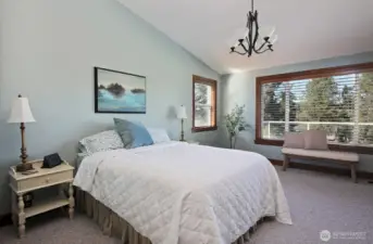 generous sized ensuite primary with golf course views