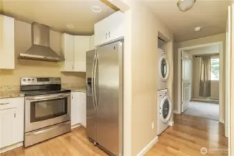 Newer stainless steel appliances compliment the updated kitchen