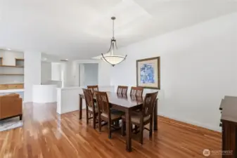 The dining room has space for a very large table but is also perfect for intimate gatherings.