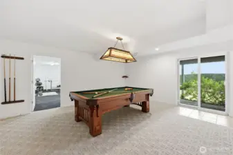 Rec room has convenient access to the back yard.