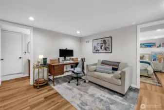 500 sq foot basement suite with its own private entrance. This suite offers an office/living room, bedroom & 3/4 bathroom with heated floors.