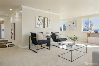 Living room with a view of Puget Sound