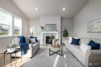 Staged pic of other home. The great room looks out at the park.