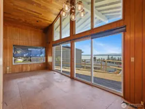 Vaulted tongue and groove ceiling adds a mid-century vibe.