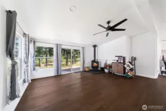 Wood stove keeps this house warm and cozy
