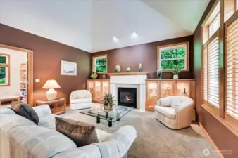 Look at the lovely lighted storage space next to the fireplace