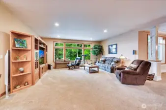 Family Room with view of the lake and trees