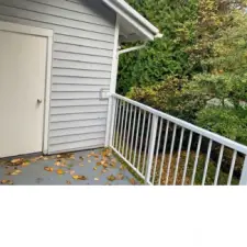 Private deck with storage locker.