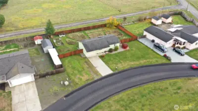 Aerial with subject property at center