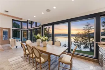 Dining area beside the coffee and beverage bar, framed by beautiful views and never-ending skies
