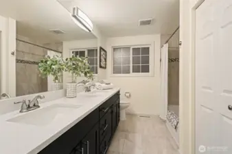 Renovated hall bath on 2nd level