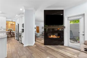 Gas Linear Fireplace is newly appointed with full Tiled walls on 3 sides.