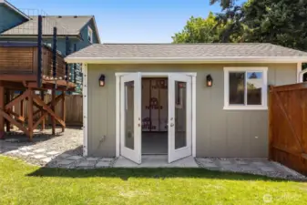 Newly installed fenced-in landscaped yard.