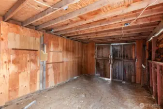 Inside the barn - ready for horses or chicken coop. Storage in loft.