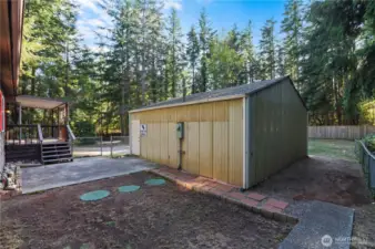 Side view of detached garage.