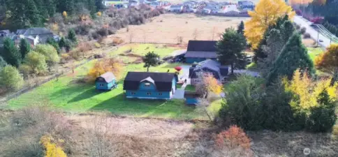 Aerial view of the structures & part of the lot.