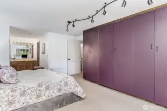 Primary bedroom has extensive closet/cabinet space!