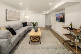 Daylight basement with large family room.