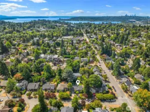 Aerial view of home looking South towards 520 bridge.