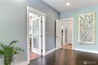 Door to covered porch from primary allows easy access to the hot tub !