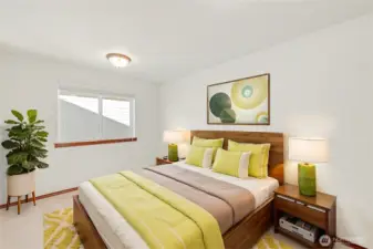 Virtually staged 2nd upstairs guest bedroom, subtly linked to the 1st offering versatility for home office, additional living space, or playroom.