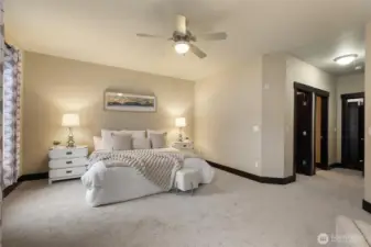 Primary bedroom perspective highlighting calming neutral finishes.